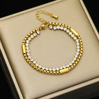 Heart Roman Numeral Zircon Bead Stainless Steel Snake Bone Bracelet