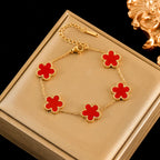 White Flower Stainless Steel Bracelet Five-Leaf Clover Wrist Jewellery