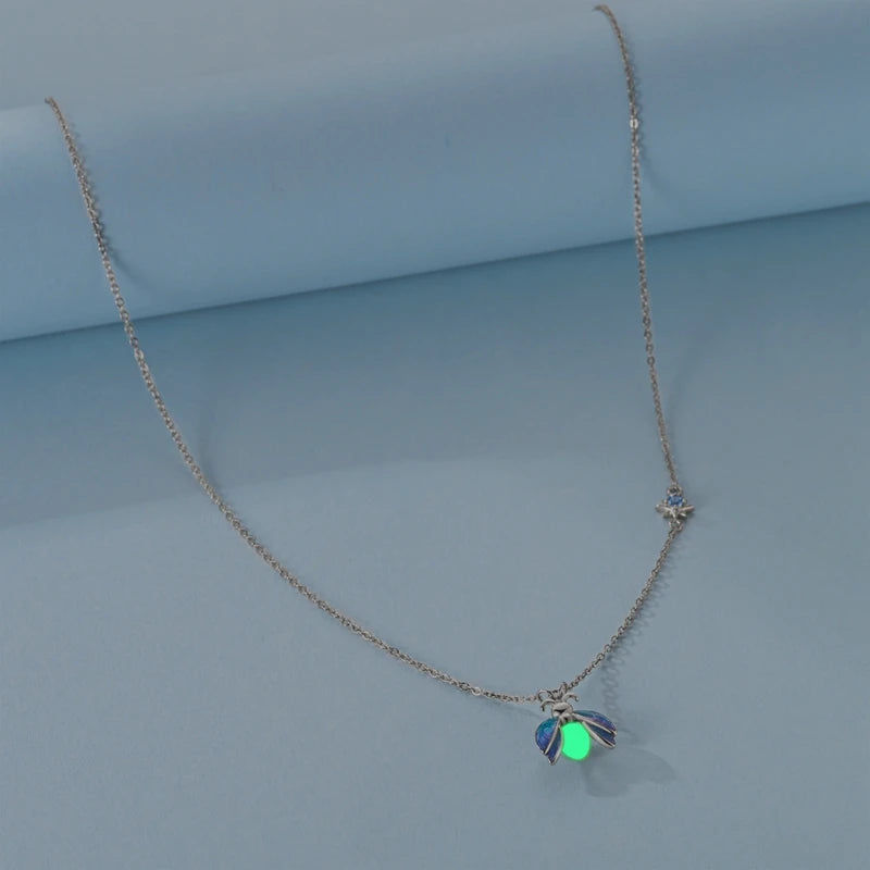 925 Sterling Silver Luminous Firefly Heart Shaped Zircon Pendant Necklace For Women Fashion Anniversary Birthday Jewelry Gifts