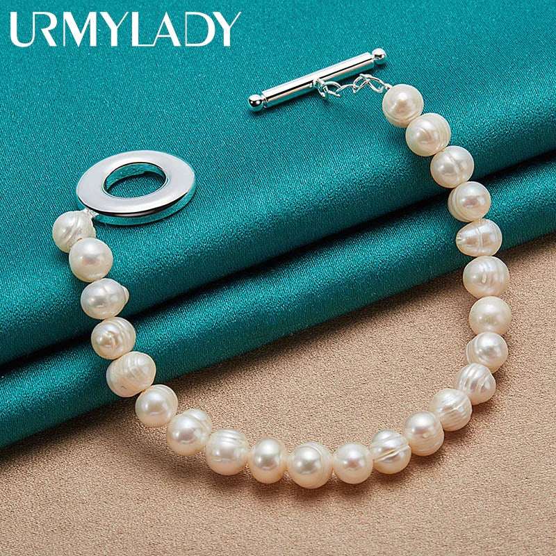 20cm Natural Freshwater Pearl Beaded Bracelet 925 Sterling Silver Women