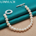 20cm Natural Freshwater Pearl Beaded Bracelet 925 Sterling Silver Women