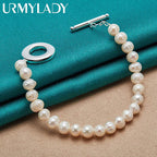 20cm Natural Freshwater Pearl Beaded Bracelet 925 Sterling Silver Women