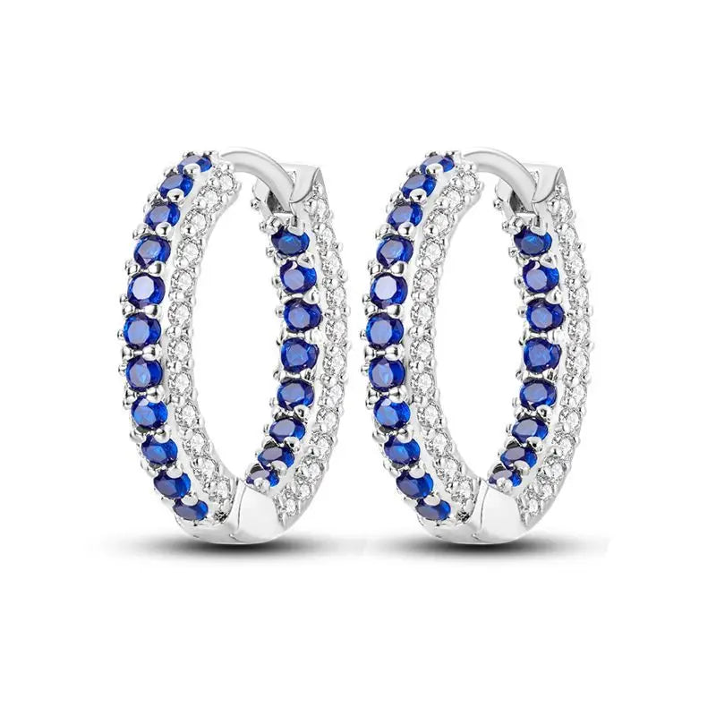 925 Sterling Silver Purple Inlaid Stone Versatile Hoop Earrings Birthday Gift