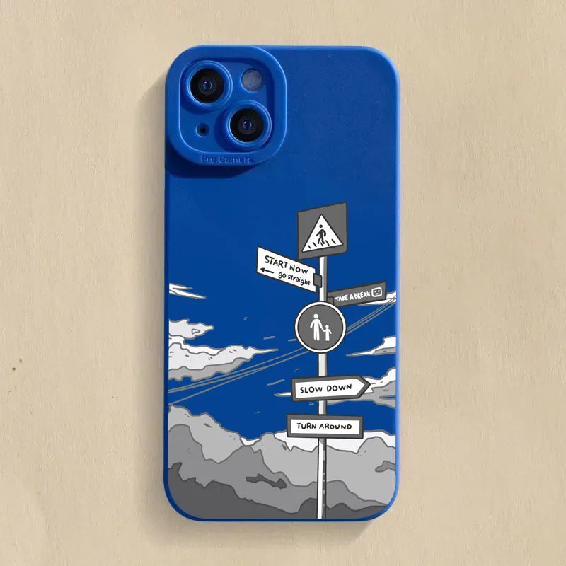 Simple Oil Painting Road Sign Case for Samsung S24 S23 Ultra A54