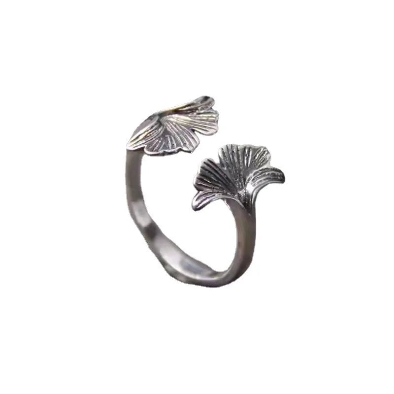 Ginkgo Biloba Leaves Open Ring 925 Sterling Silver Wedding Luxury Accessories