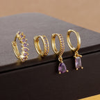 4pcs Korean Stainless Steel Zircon Water Drop Piercing Earrings Set