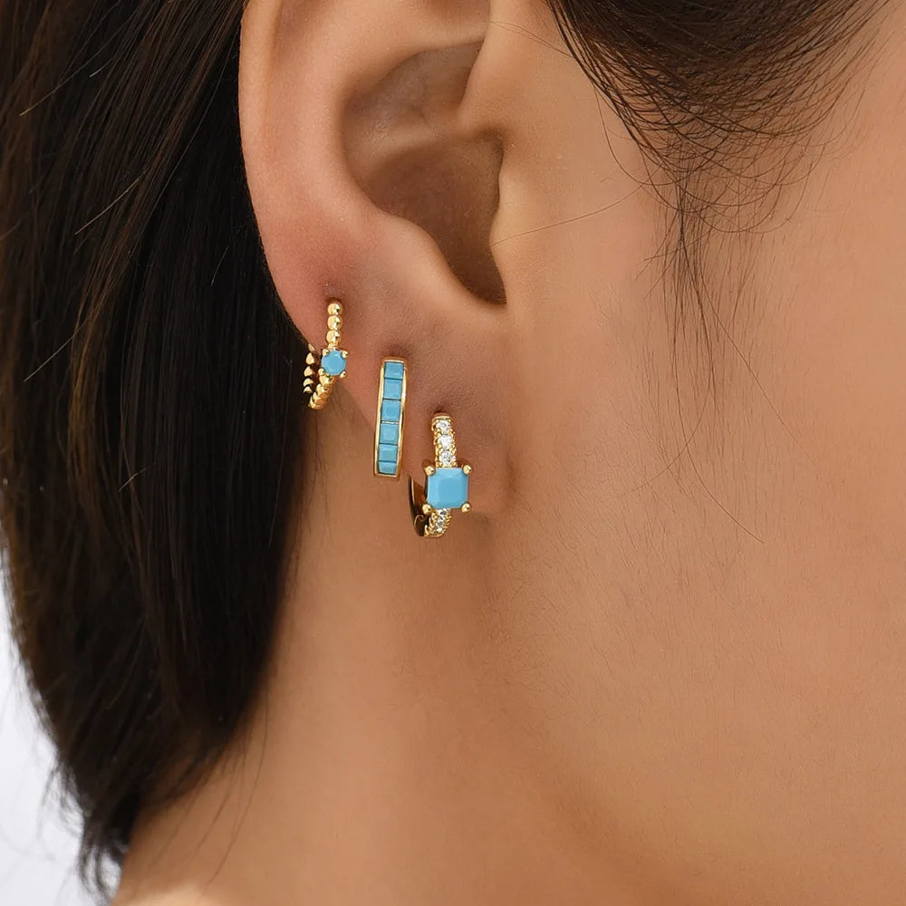 Fashion Crystal Zirconia Small Hoop Earring Geometric Circle Green