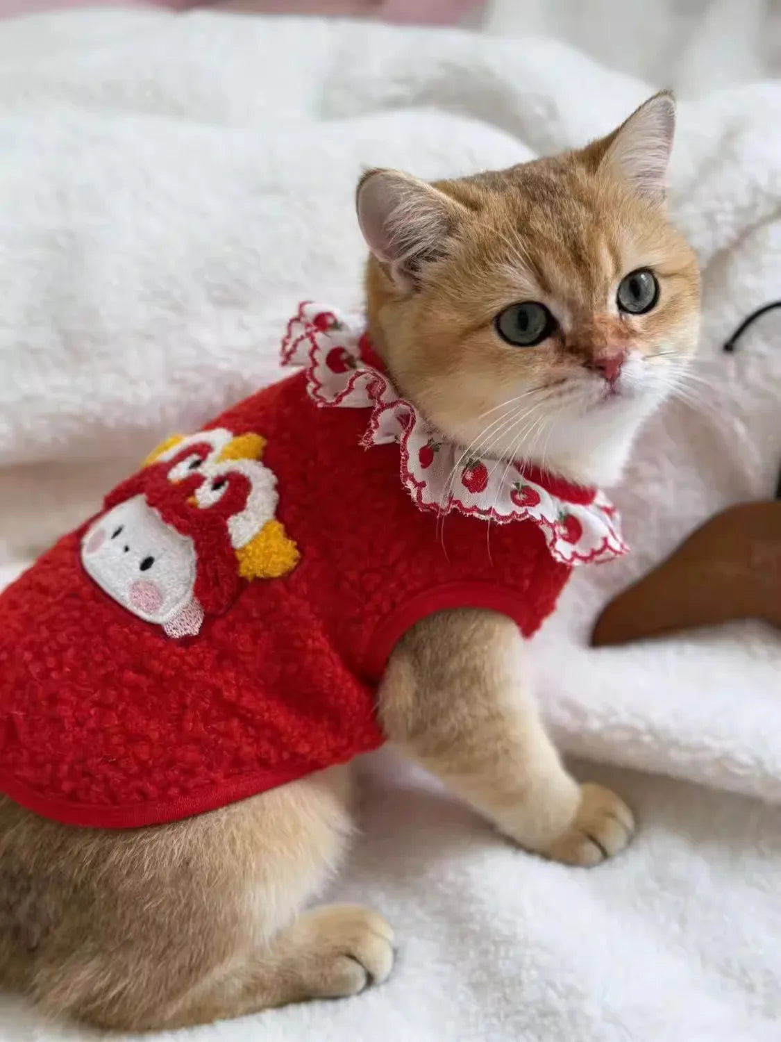 Festive Red Pet Vest! Cute  Valentine Dog Cat Coat, Soft Plush Puppy Kitten Sweater with Bow Tie, Warm Cozy Outfit for