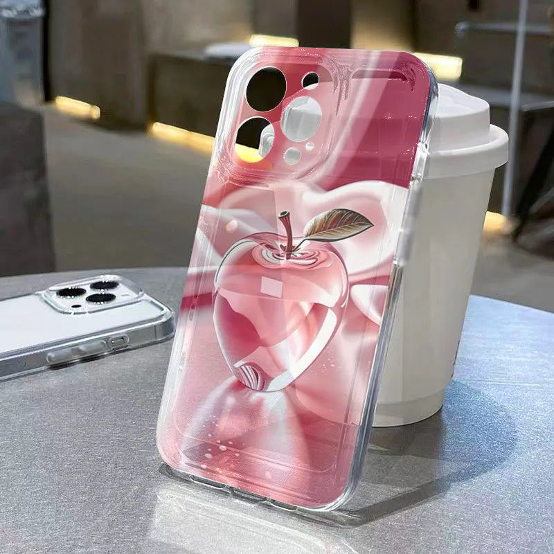 Crystal Cherry Print Case for iPhone 17 16 15 14 13 12 11 Pro Max Plus Air