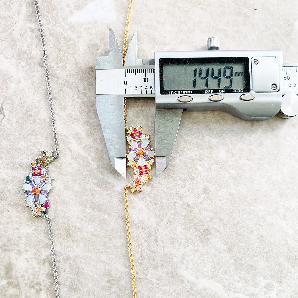 Flowers Colourful Stones Necklace Link Chain 925 Sterling Silver Jewellery