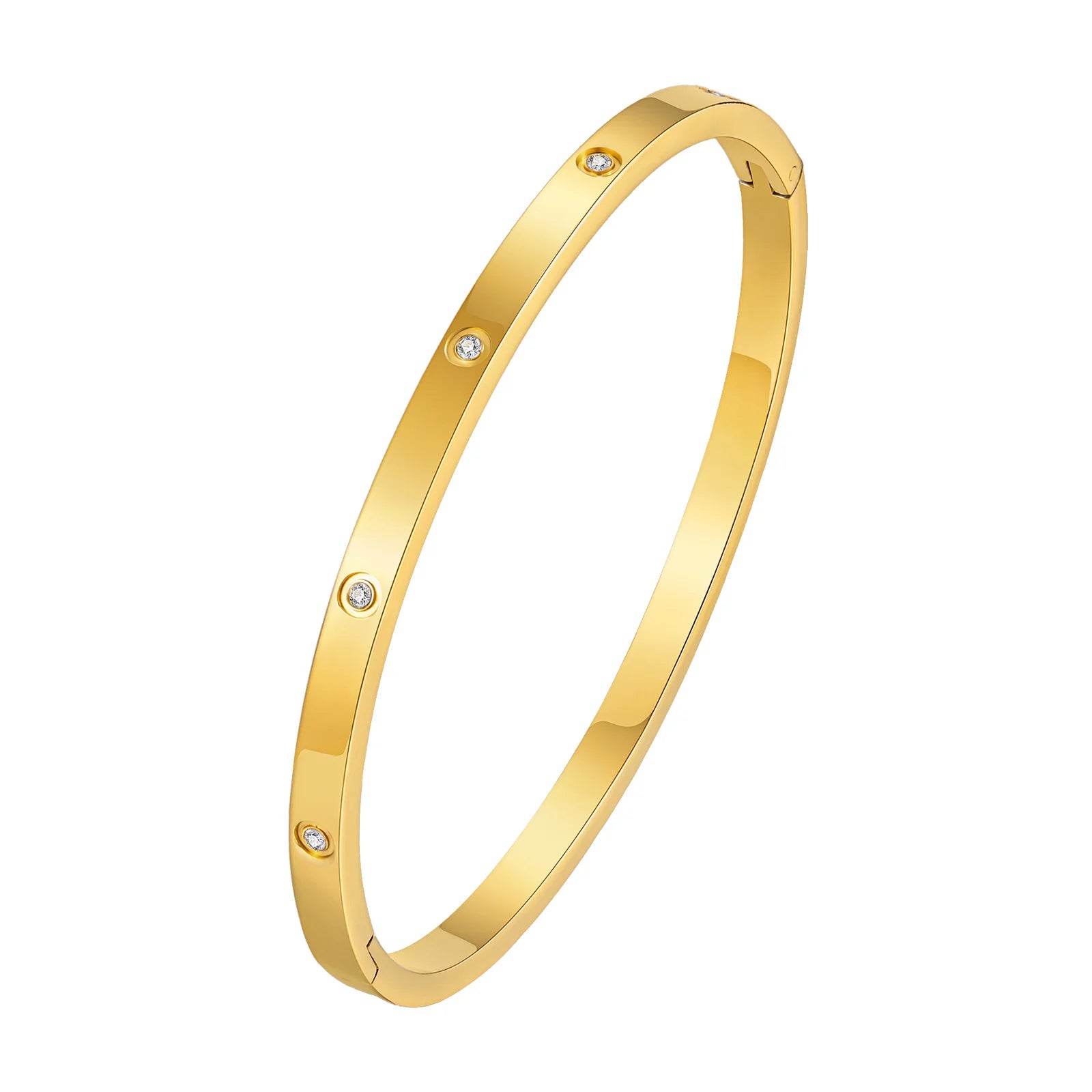 Cubic Zirconia Love Friendship Bracelets,6mm 4mm Women Bangles With CZ Stones, 18K Gold Plated Stainless Steel Jewelry