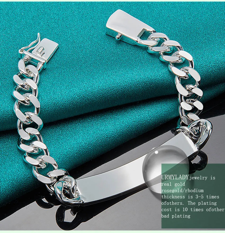 10mm Men's Geometric Chain Bracelet 925 Sterling Silver Noble Fashion Gift