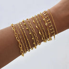 Gold Plated Link Bracelet for Women, Stainless Steel Stackable Chain Wristband, Adjustable Waterproof Jewelry
