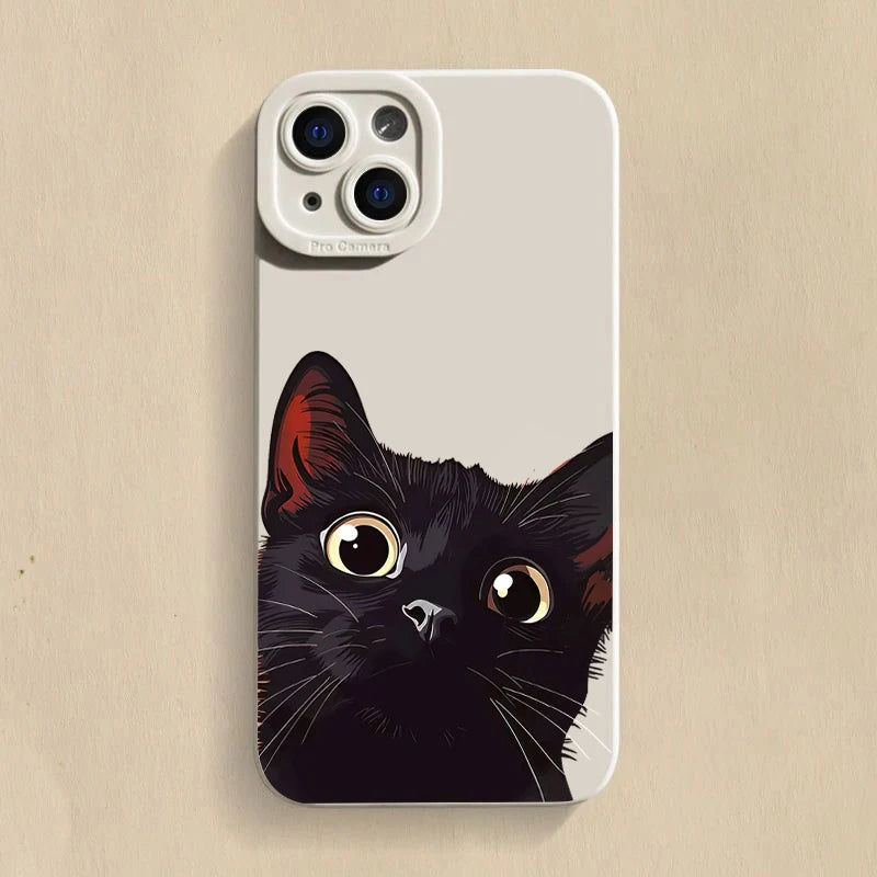 Cute Black Cat Silicone Case for iPhone 17 16 15 14 13 12 Pro Max