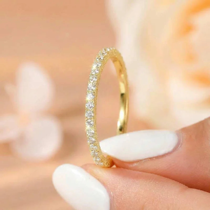 925 Sterling Silver 2mm Fashion Simplicity Half Full Zircon Stackable Plain Ring Daily Fine Jewellery