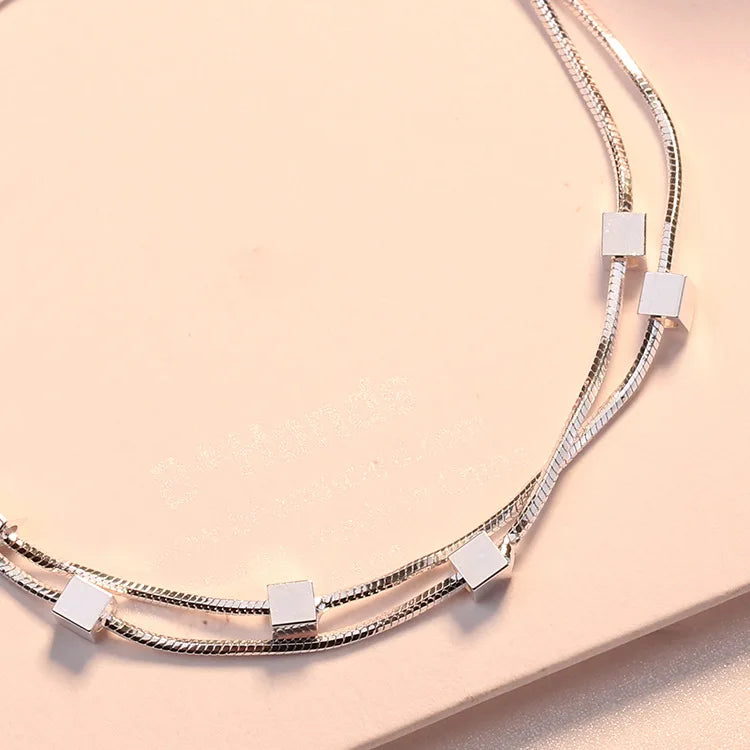 Classic Square Chain Bracelet 925 Sterling Silver Women Wedding Jewellery