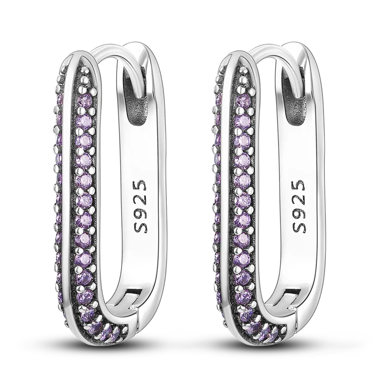 925 Sterling Silver Minimalist Blue Zircon Hoop Earrings Anniversary Gift