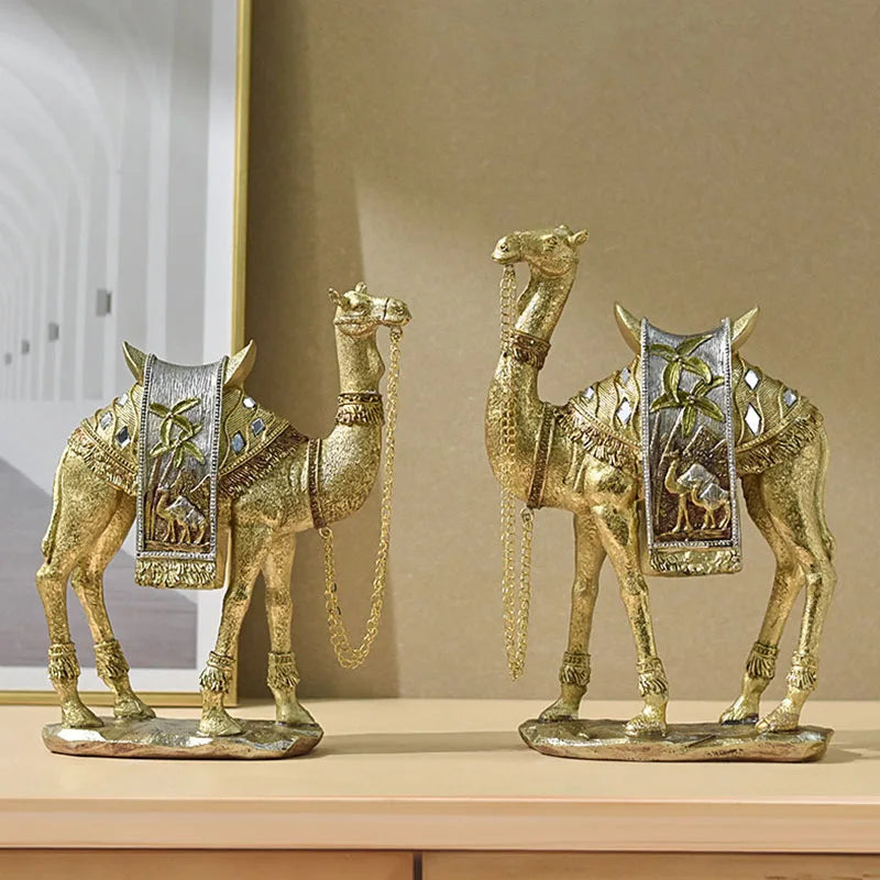 Turkish Resin Golden Camel Sculpture Feng Shui Figurines Home Decoration Accessories