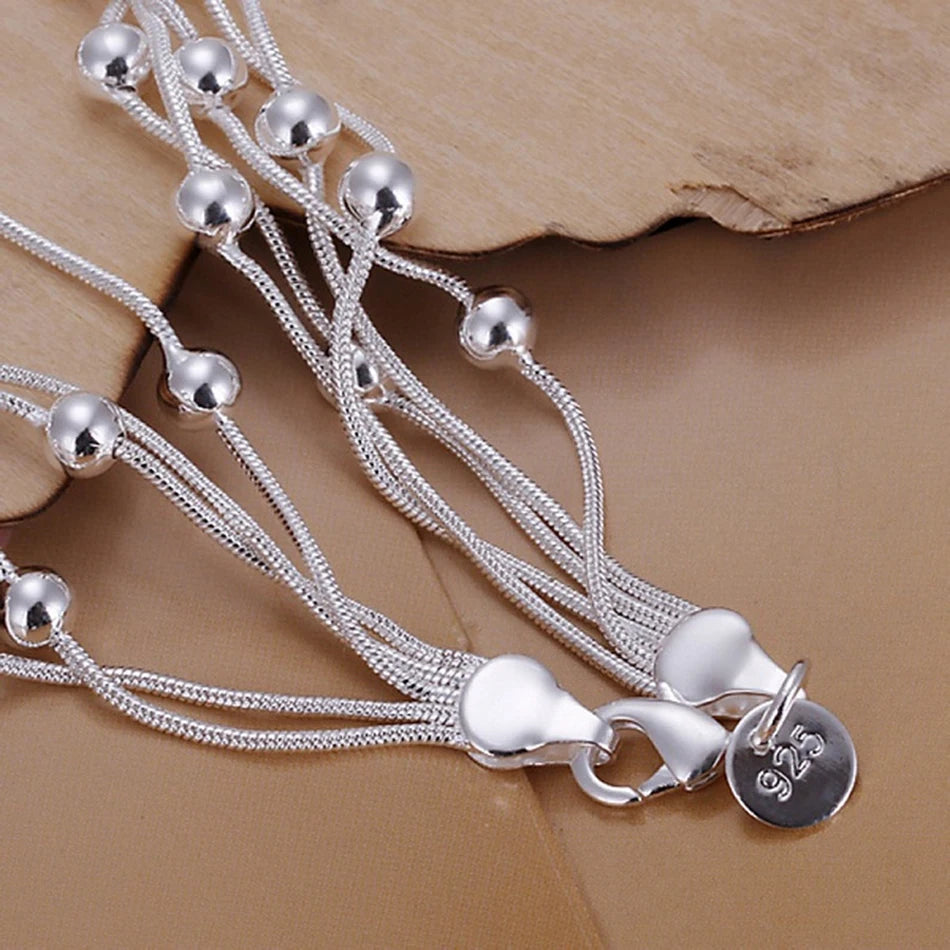 Chain Beads Bracelet 925 Sterling Silver Cute Women Lady Fashion Jewellery