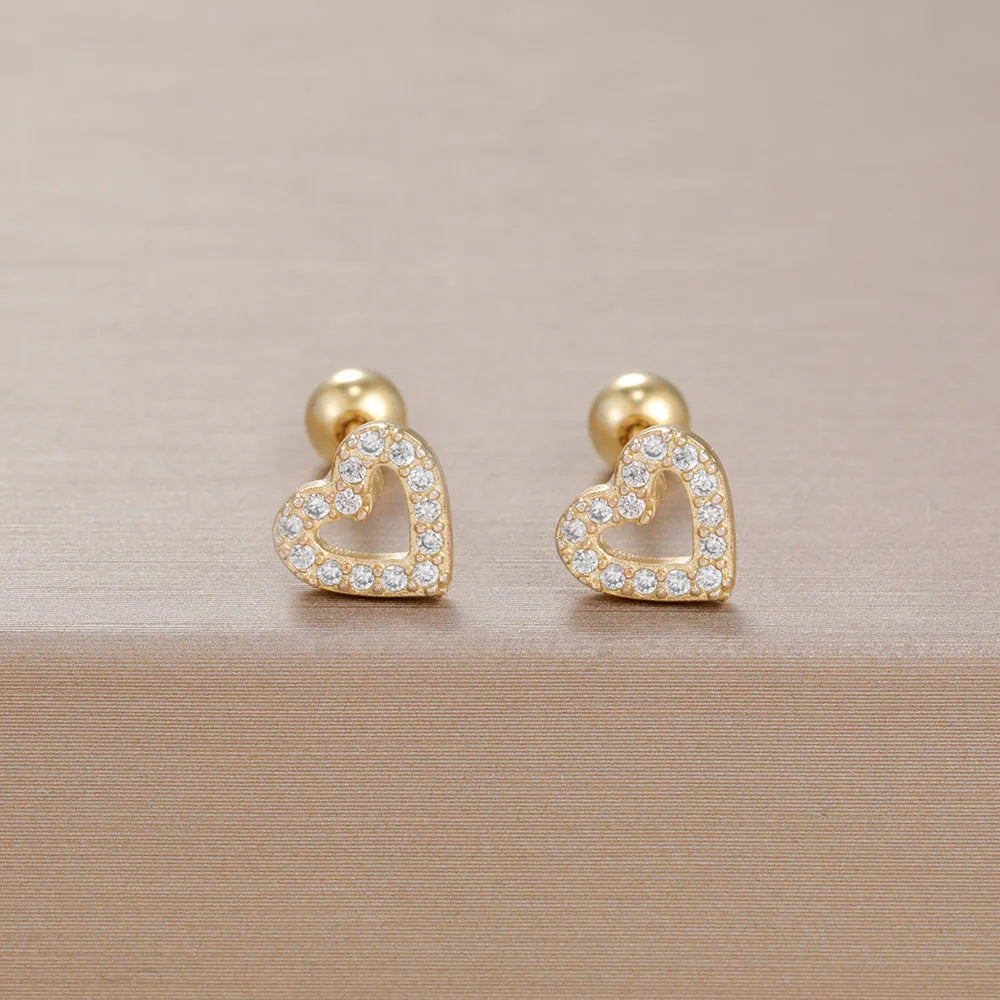 1Pair Stainless Steel CZ Zircon Heart Earrings Gold Colour Studs