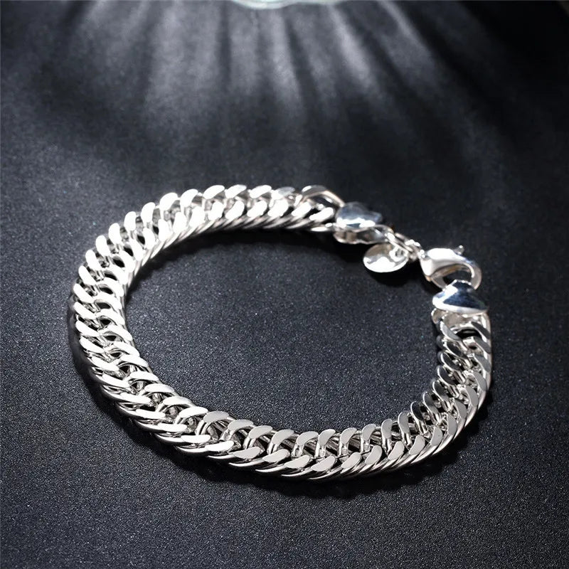 Square Solid Chain Bracelet 925 Sterling Silver Men Women Party Fashion Gift