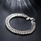 Square Solid Chain Bracelet 925 Sterling Silver Men Women Party Fashion Gift