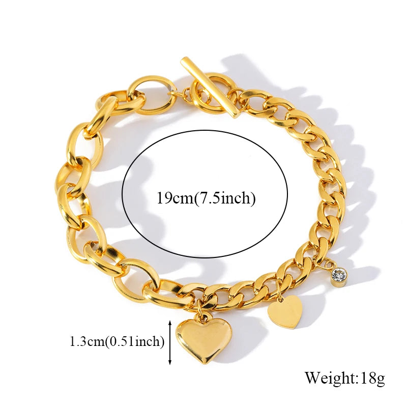 Gold Colour Stainless Steel Charm Bracelet Trendy Textured Jewellery