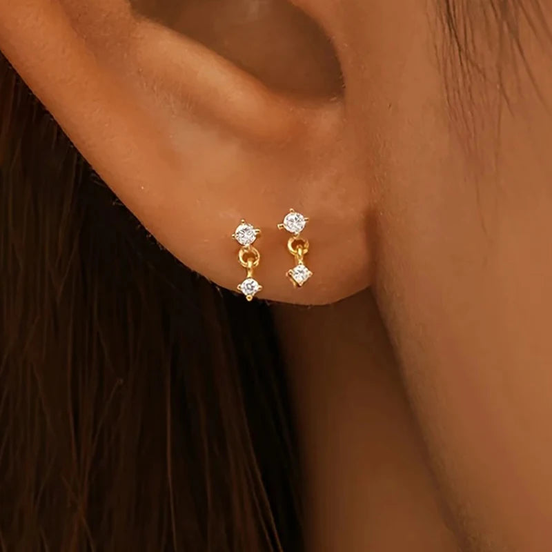 1PC Mini Zircon Stainless Steel Minimal Earrings Little Ear Studs