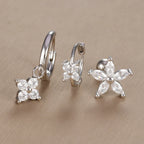 3PCS Vintage Design Four Flower Zircon Hoop Earrings Set Steel