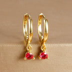 18K Gold Plated Green Zirconia Huggies Hoop Earrings Square Pendant