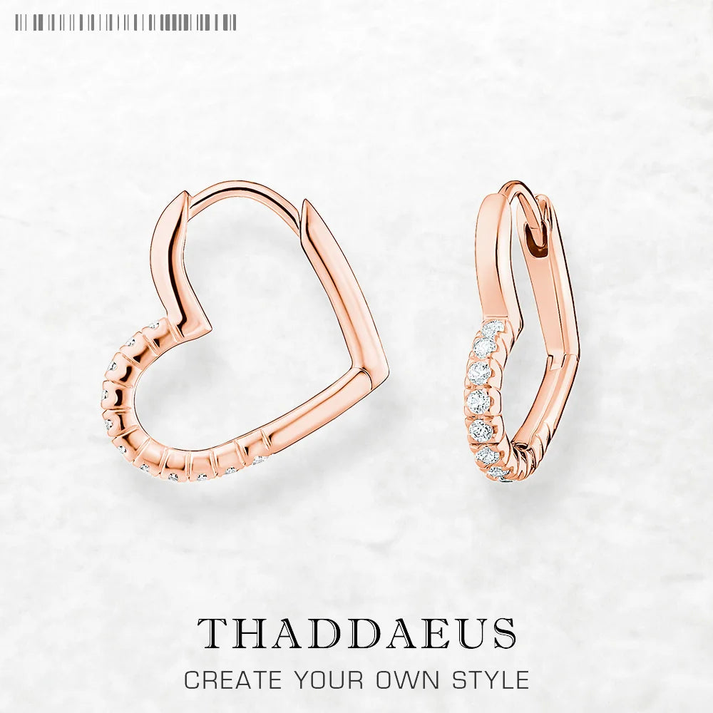 Rose Gold Heart Hoop Earrings Real 925 Sterling Silver Romantic Gift
