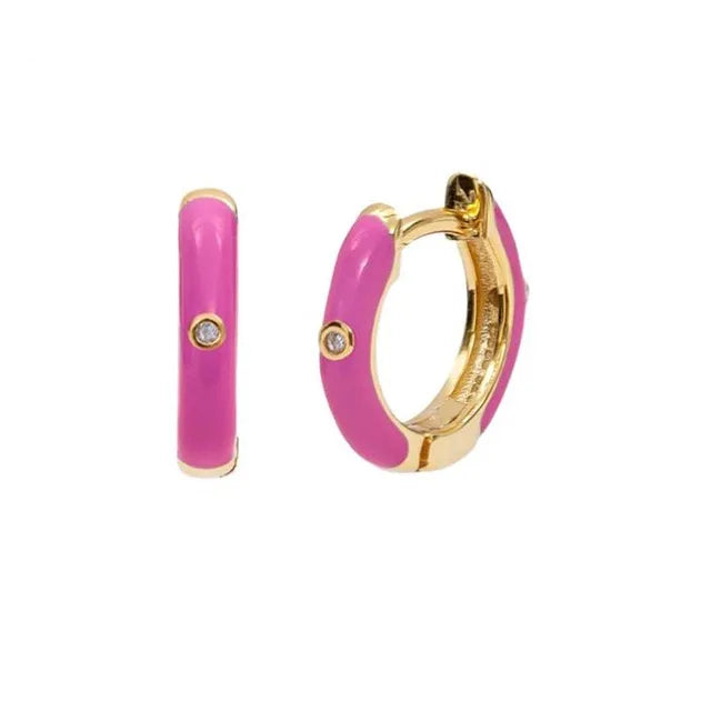 New Stainless Steel Round Hoop Earrings Colourful Crystal Zirconia