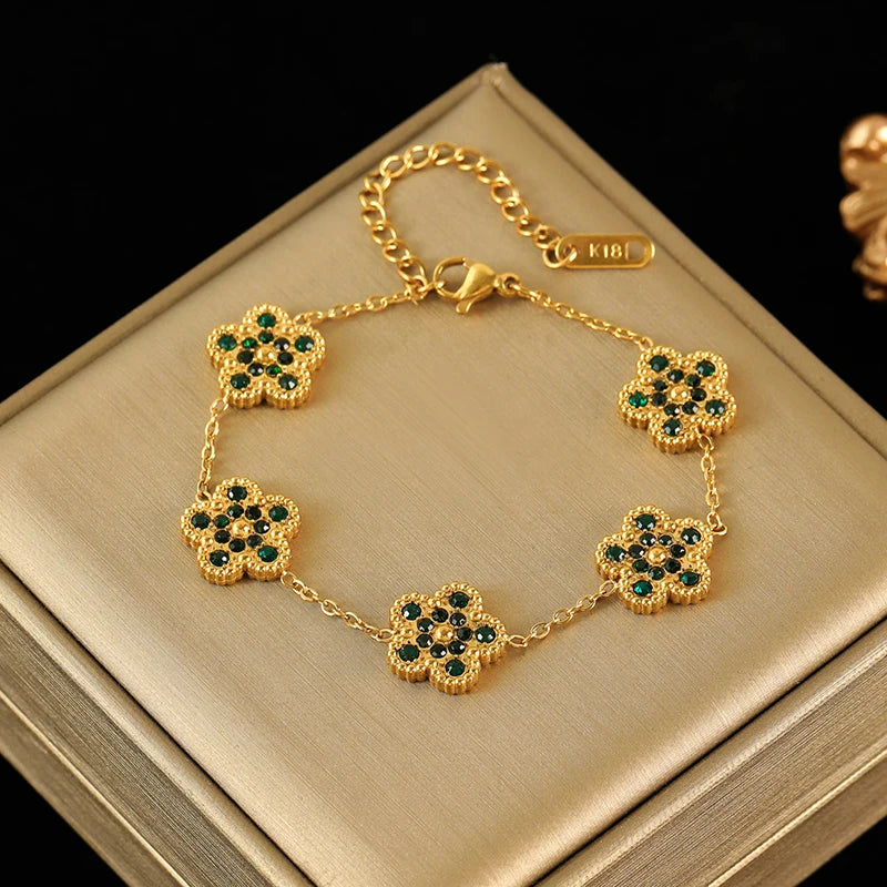 Colored Transparent Stone Stainless Steel Bracelet Exquisite Thin Chain