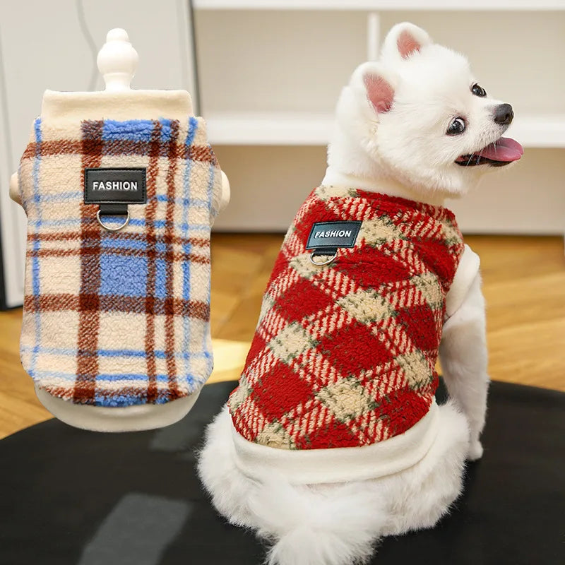 Plaid Dog Cat Vest Warm Tartan Pet Sleeveless Jacket Holiday Costume