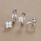 3PCS Vintage Design Four Flower Zircon Hoop Earrings Set Steel