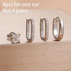 4PCS Star Moon Stainless Steel Zircon Stud Earrings 14K Gold Plated
