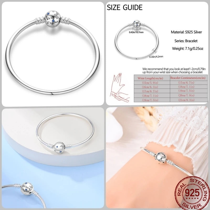 925 Silver 17-20CM Heart Pave Zirconia Original Bracelets Infinity Bracelet Fit DIY Charms Bead Birthday Jewelry Gifts Hot Sale
