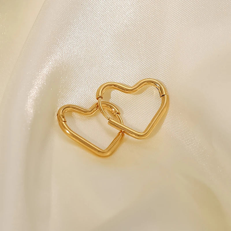 Fashion Minimalist Gold Colour Stainless Steel Heart Earrings Punk