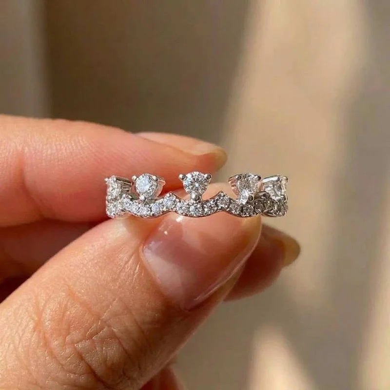 925 Sterling Silver Elegant Crown Zircon Ring Stackable Accessory Party Wedding Gift