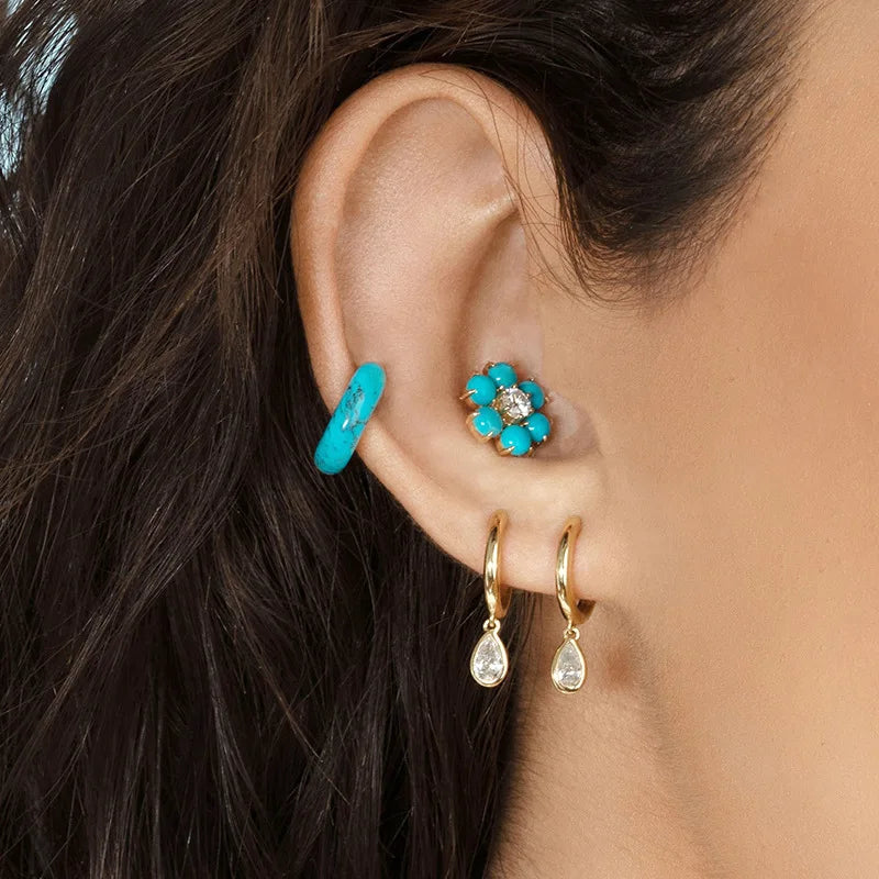 Vintage Gold Plated Zircon Huggie Hoop Earrings Water Drop Punk