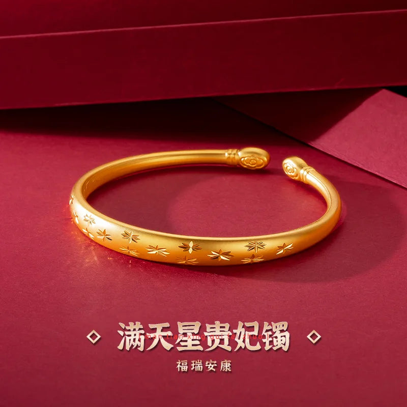 Solid18k Gold Bangles for Women Pulseras Mujer Elegant Never Fade Gold Ladies Bracelets Fashion Bracelet Luxe Fine Jewelry Gift