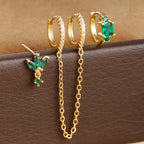 3PCS Stainless Steel Long Chain Two Hole Piercing Earrings Tassel