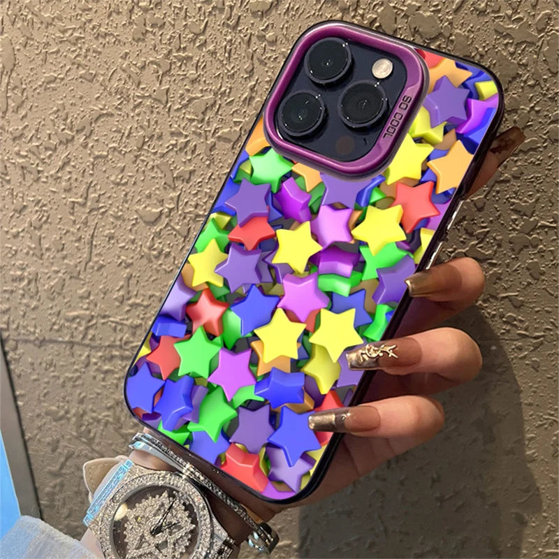 Colourful Star Matte Laser Case for iPhone 16 15 14 13 12 Pro Max