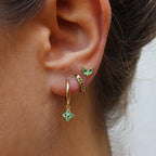 3PCS Exquisite Green Zircon Hanging Earrings Stainless Steel Flower