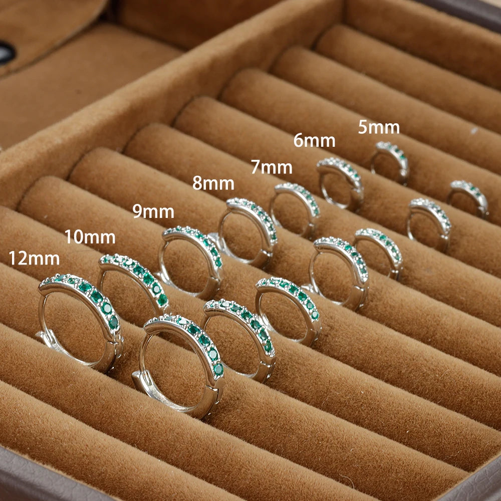 1Pair Stainless Steel Minimal Hoop Earrings Crystal Zirconia Trend
