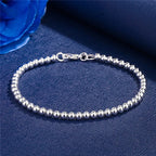 4mm Beads Chain Bracelet 925 Sterling Silver Women Wedding Party Jewellery