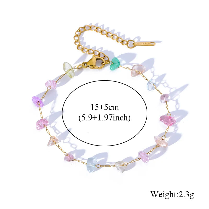 Colored Transparent Stone Stainless Steel Bracelet Exquisite Thin Chain
