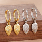 2PCS Fashion Stainless Steel Leaf Evil Eye Dangle Earrings 14K Gold