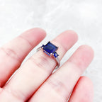 Cocktail Ring Blue White Square Stones 925 Sterling Silver Classic Jewellery