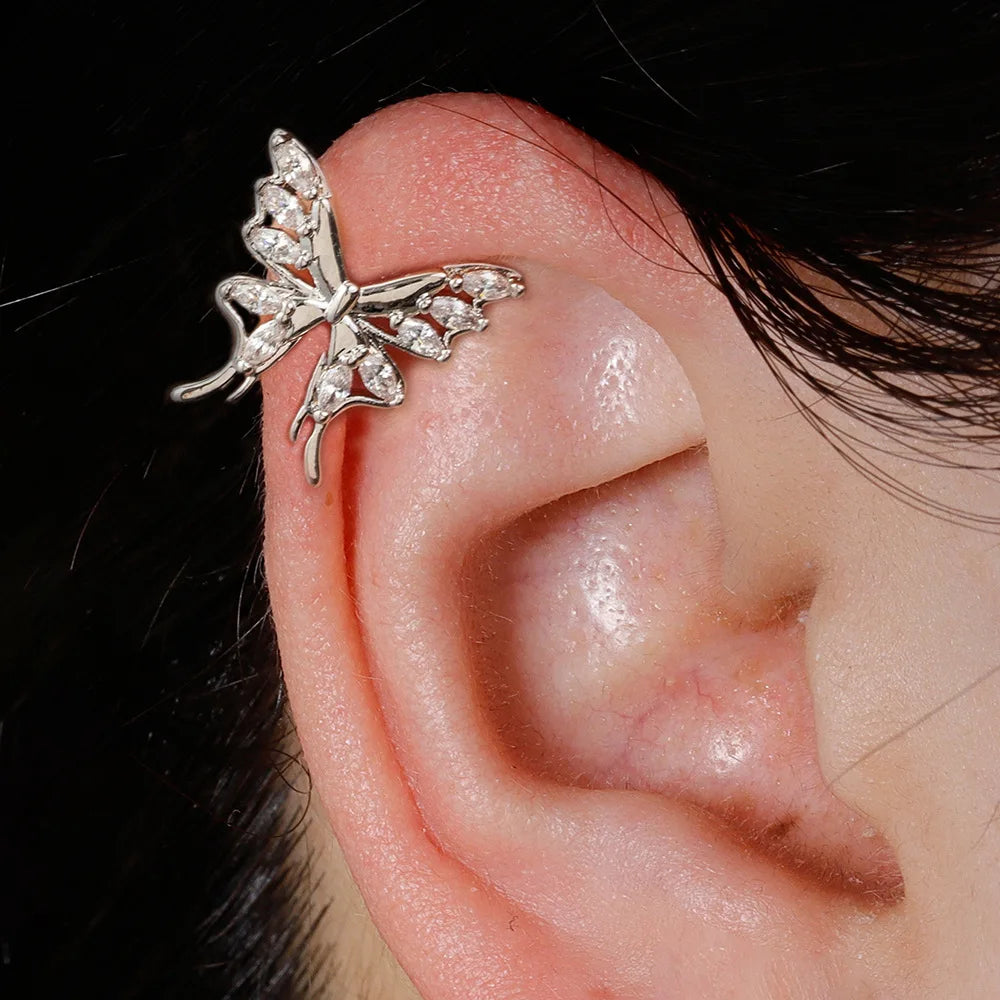 Butterfly Clip Earring Crystal Zirconia Stainless Steel Ear Cuff